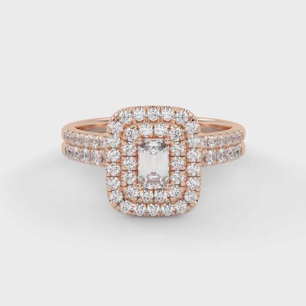 IGI Certified Emerald and Round 1.00 Carat Lab Grown Diamond Engagement Wedding Ring