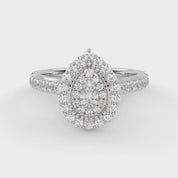 IGI Certified Pear and Round 0.90 Carat Lab Grown Diamond Double Halo Engagement Ring