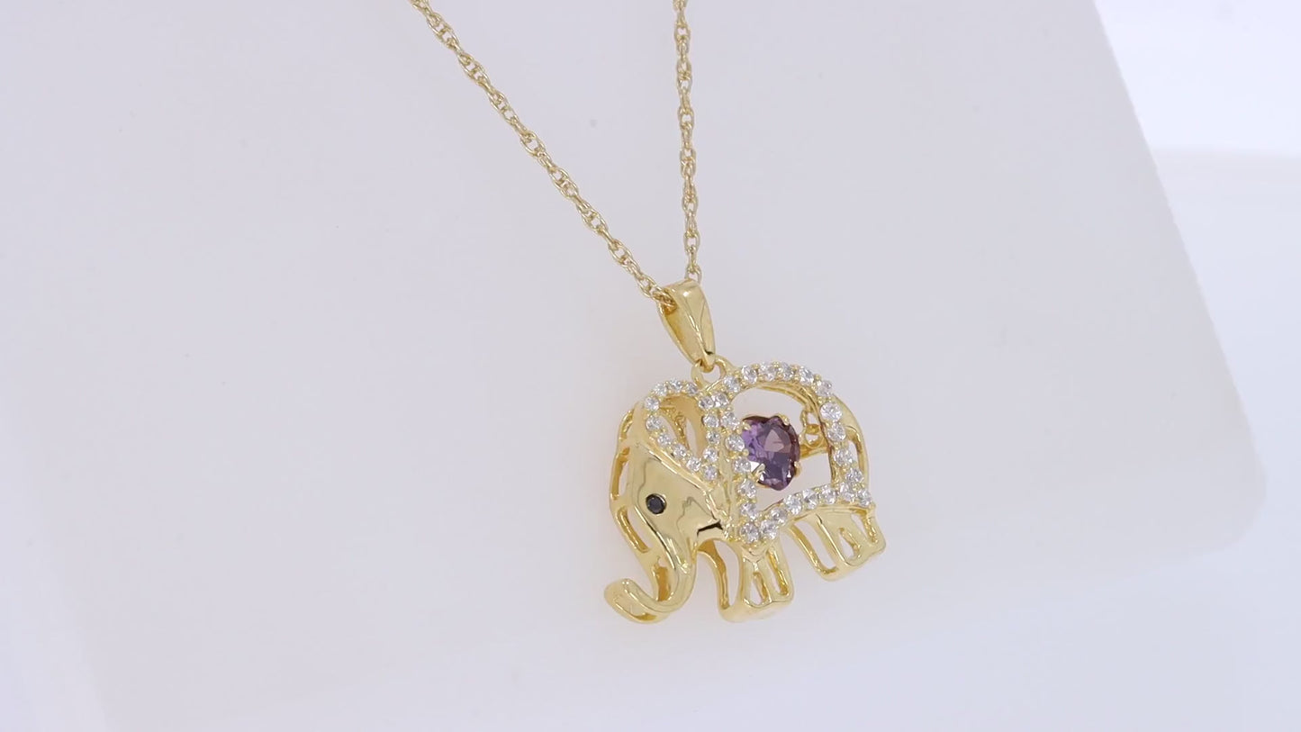 Load and play video in Gallery viewer, Elephant Floater Pendant Heart &amp;amp; Round Simulated Birthstone And Round Cut Cubic Zirconia Elephant Floater Pendant Necklace In 925 Sterling Silver
