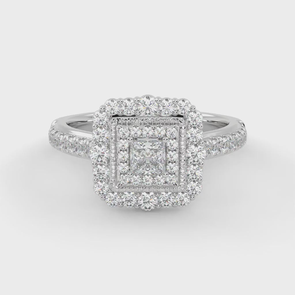 IGI Certified Princess Cut Double Halo Engagement Ring