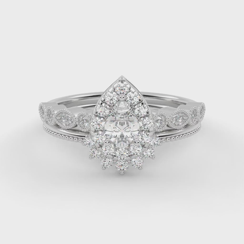IGI Certified Pear and Round Lab Grown Diamond Bridal Set Ring