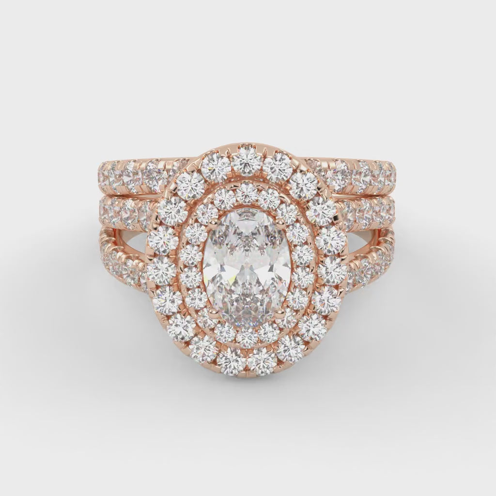 IGI Certified Split Shank Double Halo Bridal Set Ring for Women