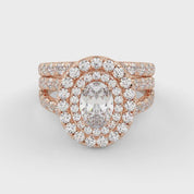 IGI Certified Split Shank Double Halo Bridal Set Ring for Women