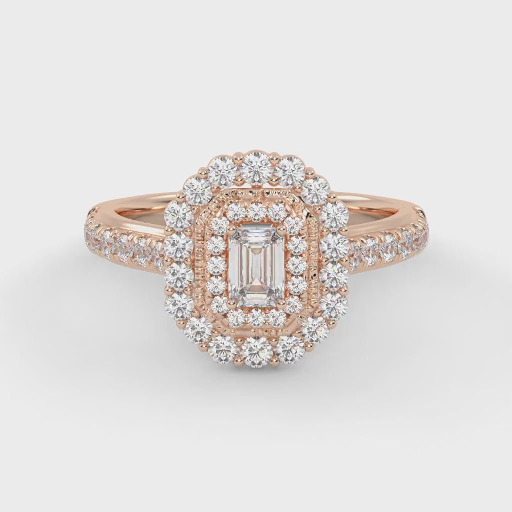 IGI Certified Emerald and Round 0.95 Carat Lab Grown Diamond Engagement Ring