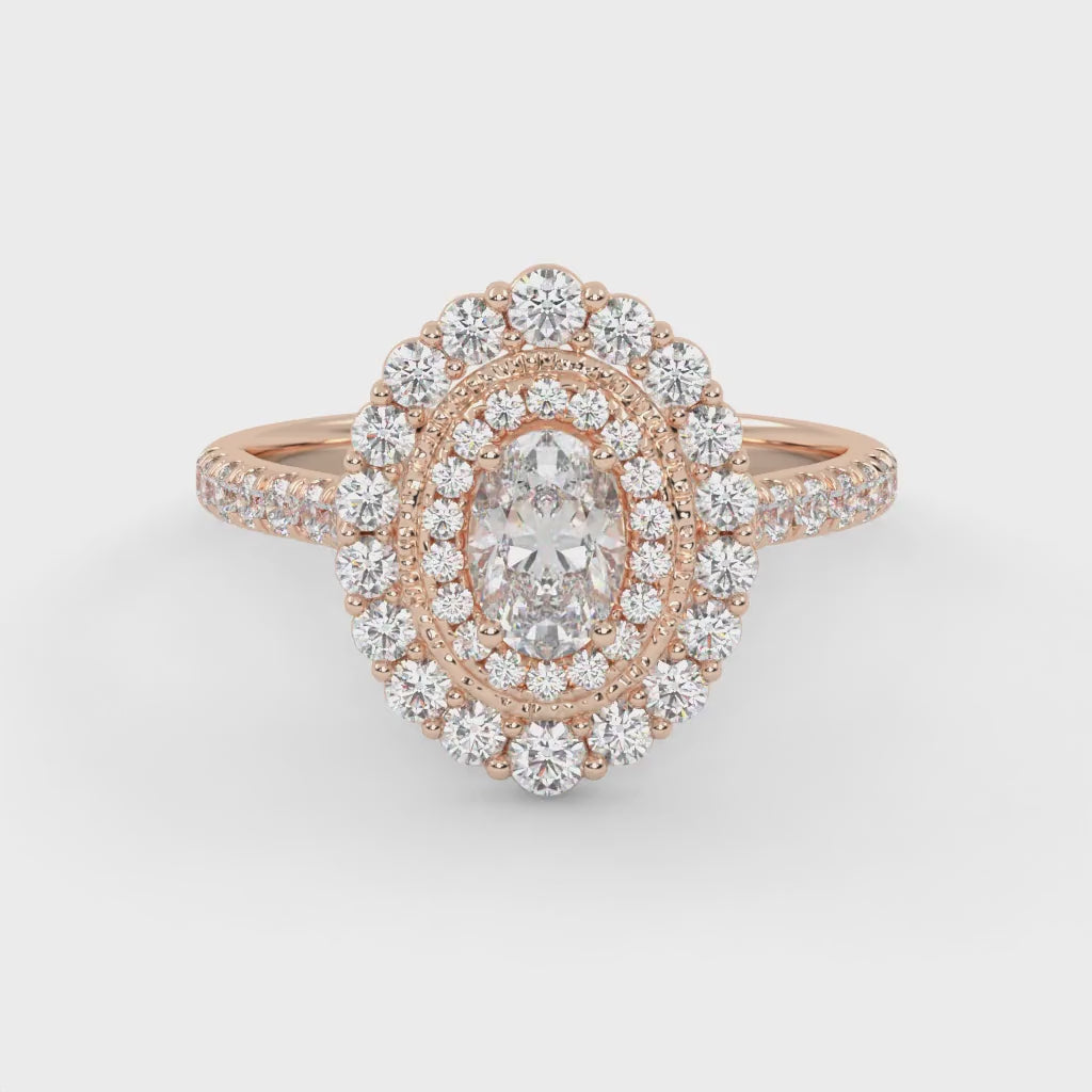 IGI Certified Oval and Round Shape 1.05 Carat Lab Grown Diamond Double Halo Engagement Ring