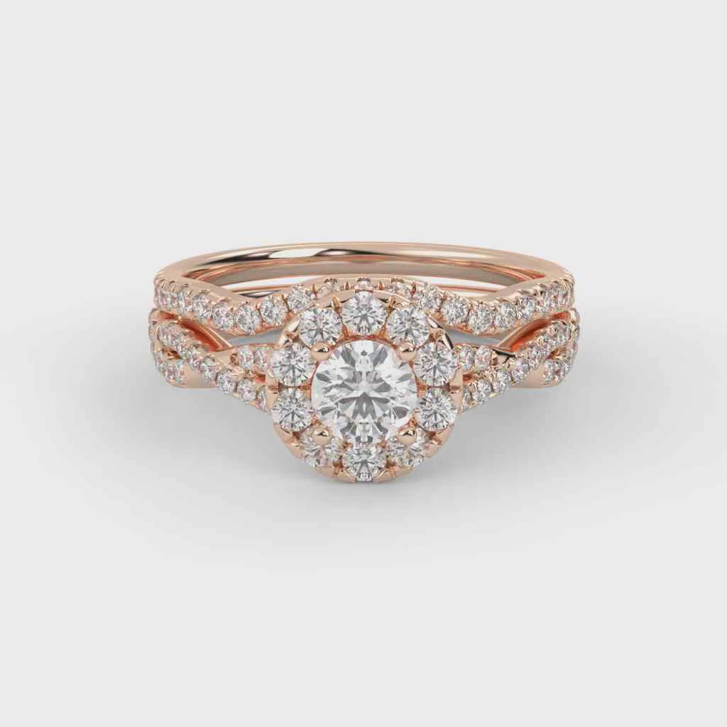 IGI Certified Round Shape Infinity Halo Solitaire Bridal Set Ring