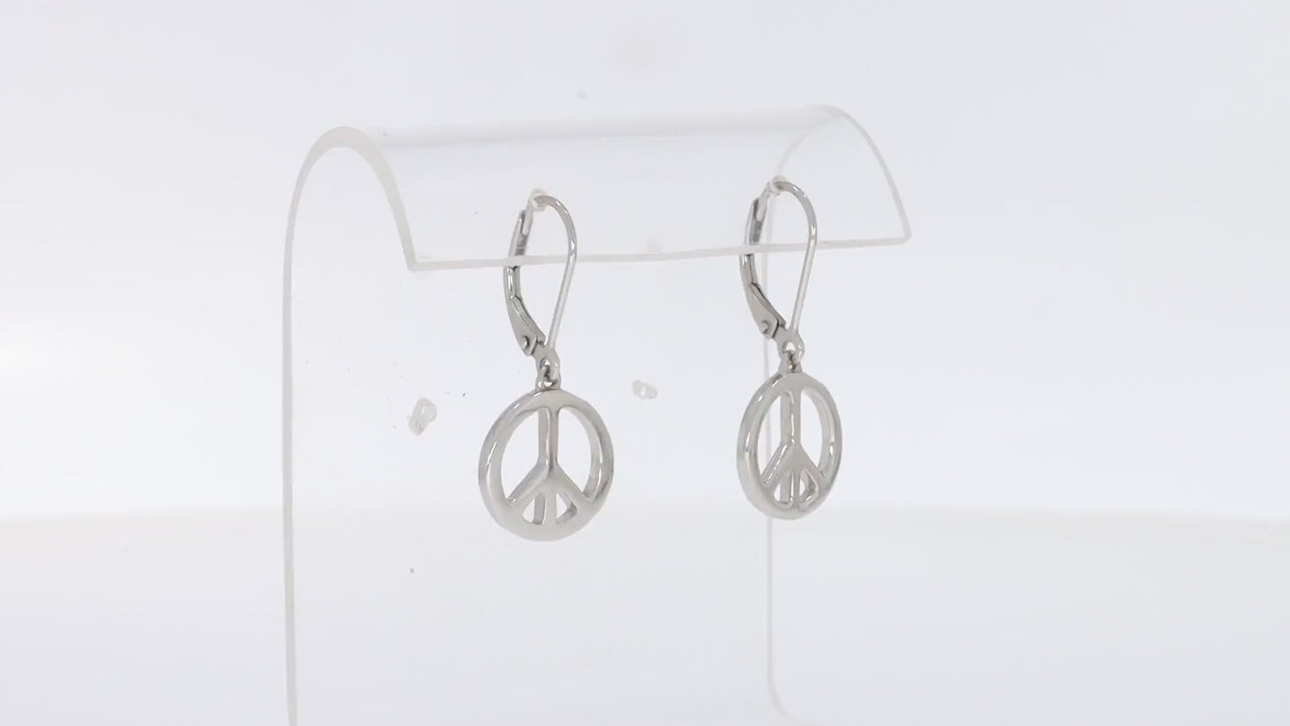 Load and play video in Gallery viewer, Glossy Peace Sign Lever Back Dangle Earrings for Women in 925 Sterling Silver
