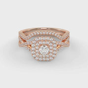 Round Cut 0.90 Carat Lab Grown Diamond Twisted Infinity Halo Solitaire Bridal Set Ring