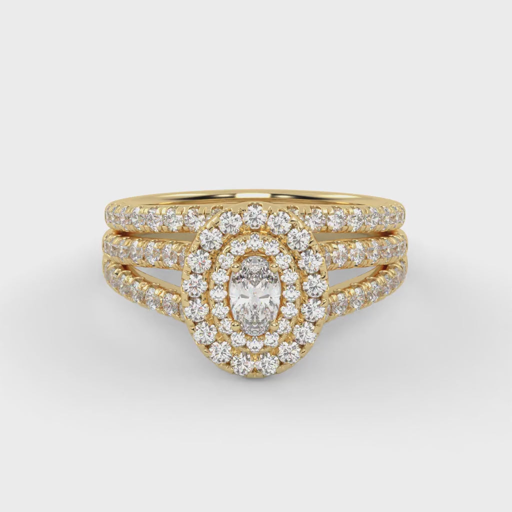 IGI Certified Split Shank Double Halo Bridal Set Ring for Women