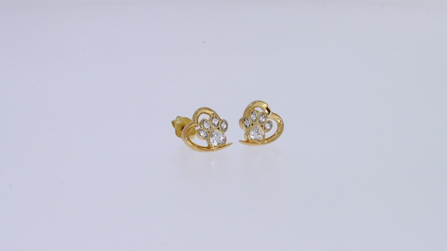 Heart and Round Cut Simulated Birthstone Cat Puppy Paw Print Pet Animal Heart Small Stud Earrings Jewelry for Women in 14k Gold Plated 925 Sterling Silver Gift For Her