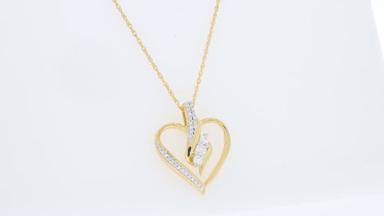 Load and play video in Gallery viewer, Diamond Heart Pendant Necklace | 3 Stone 1/4cttw Natural Diamond | 14K Gold Over Sterling Silver (0.25 Ct) with Free 18&amp;quot; Chain For Women Gift For Her
