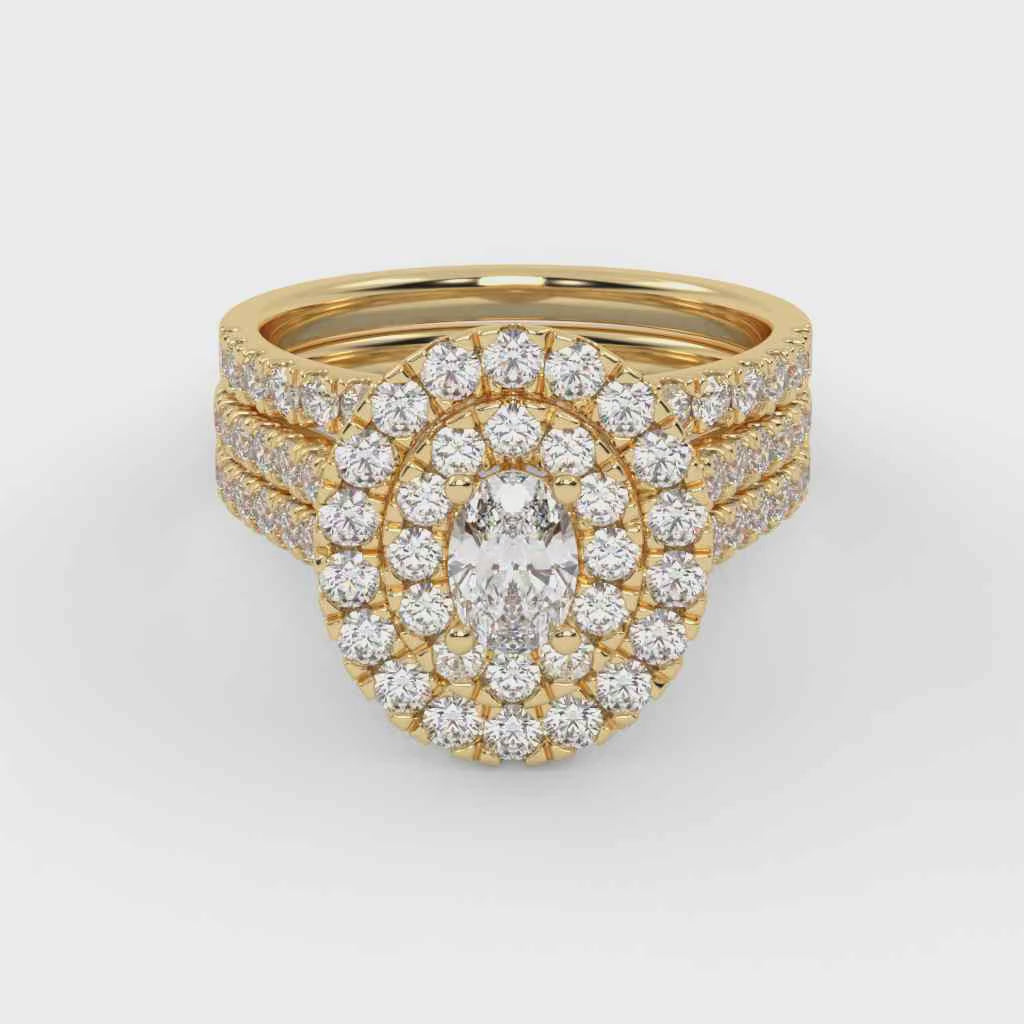 IGI Certified Oval Shape Double Halo Bridal Set Ring
