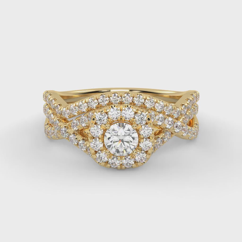 IGI Certified 1.00 Carat Infinity Halo Solitaire Cluster Bridal Set Ring
