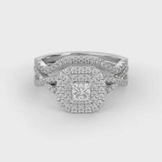 Princess Cut 1.00 Carat Lab Grown Diamond Twisted Infinity Halo Solitaire Bridal Set Ring