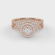 Round Cut 0.80 Carat Lab Grown Diamond Twisted Infinity Double Halo Solitaire Bridal Set Ring