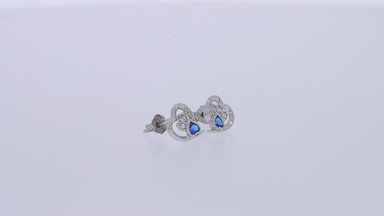 Load and play video in Gallery viewer, Heart &amp;amp; Round Cut Simulated Birthstone &amp;amp; White Cubic Zirconia Cat Puppy Paw Print Stud Earrings In 925 Sterling Silver
