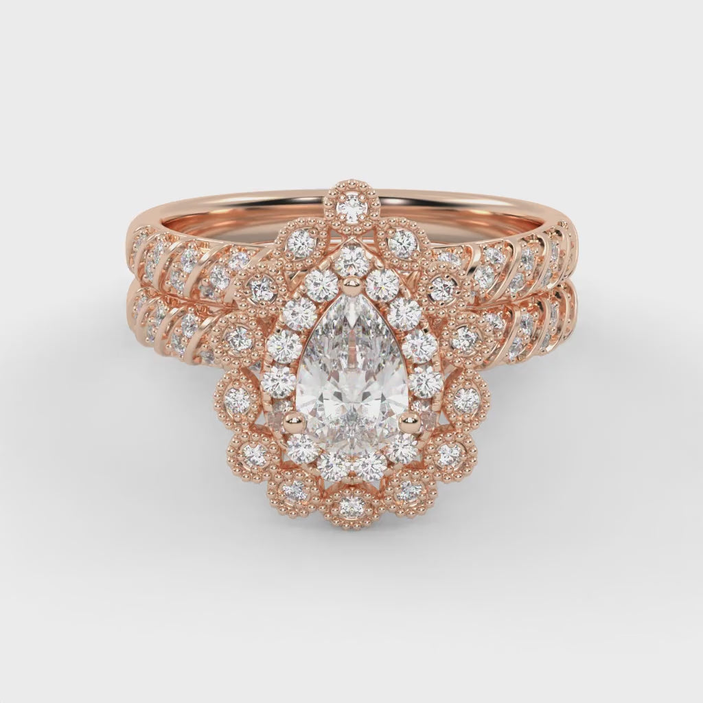 IGI Certified Pear and Round Cut 1.05 Carat Lab Grown Diamond Engagement Wedding Ring