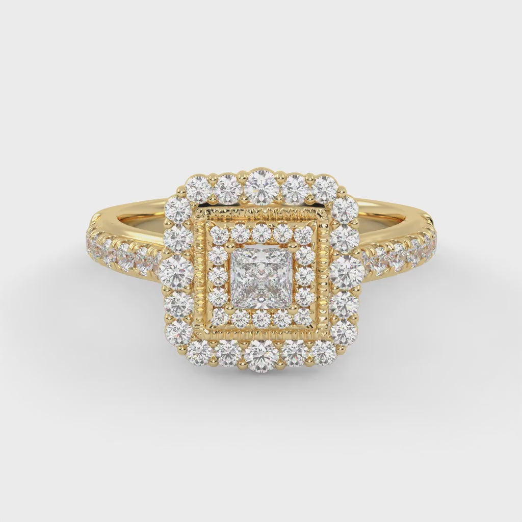 IGI Certified Princess Cut Double Halo Engagement Ring