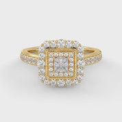 IGI Certified Princess Cut Double Halo Engagement Ring