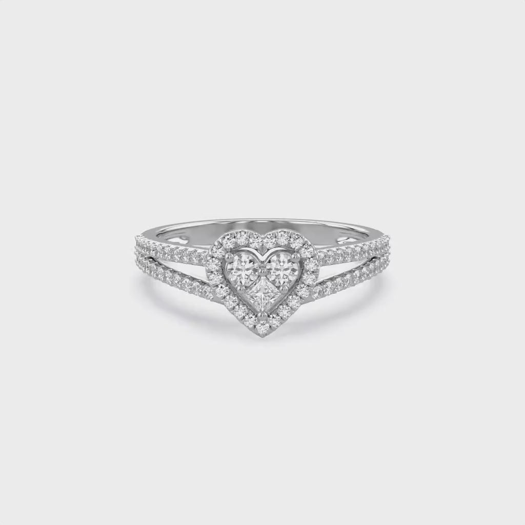 0.5 Ctw Lab Grown Diamond Split Shank Heart Promise Ring
