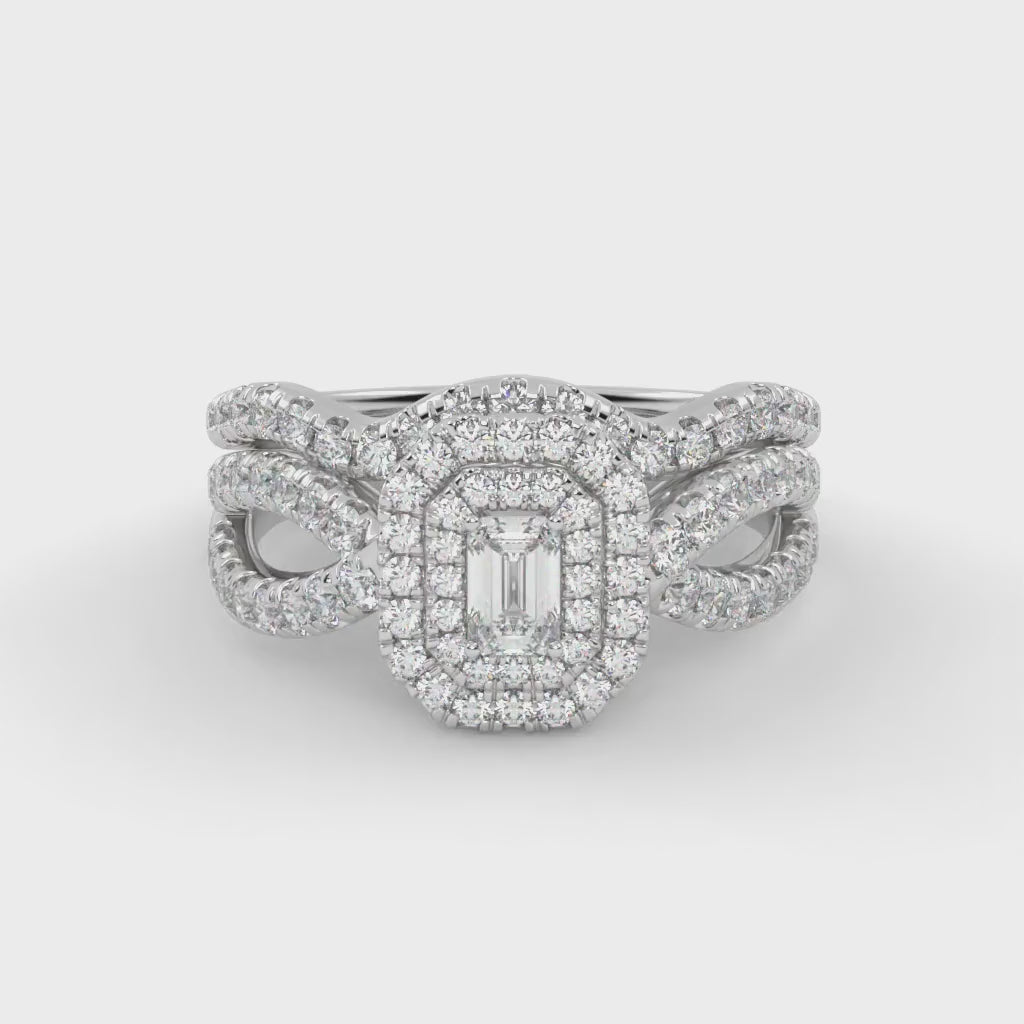 IGI Certified Emerald Cut Lab Diamond Bridal Set Ring