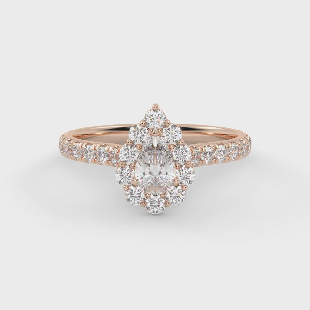 IGI Certified Teardrop Half Eternity Halo Solitaire Engagement Rings for Women