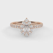 IGI Certified Teardrop Half Eternity Halo Solitaire Engagement Rings for Women