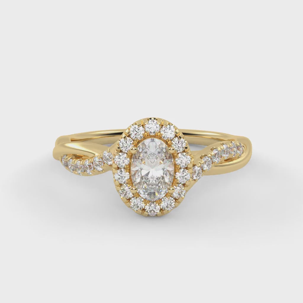 IGI Certified Twisted Halo Solitaire Engagement Ring
