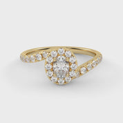 IGI Certified Oval and Round Cut 0.85 Carat Lab Grown Diamond Bypass Halo Solitaire Engagement Ring