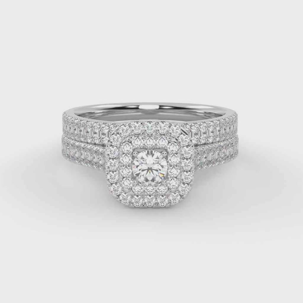 IGI Certified Lab Grown Diamond 2 Row Double Halo Bridal Set Ring