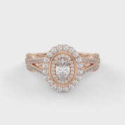 IGI Certified 1.00 Carat Oval & Round Twisted Shank Double Halo Ring