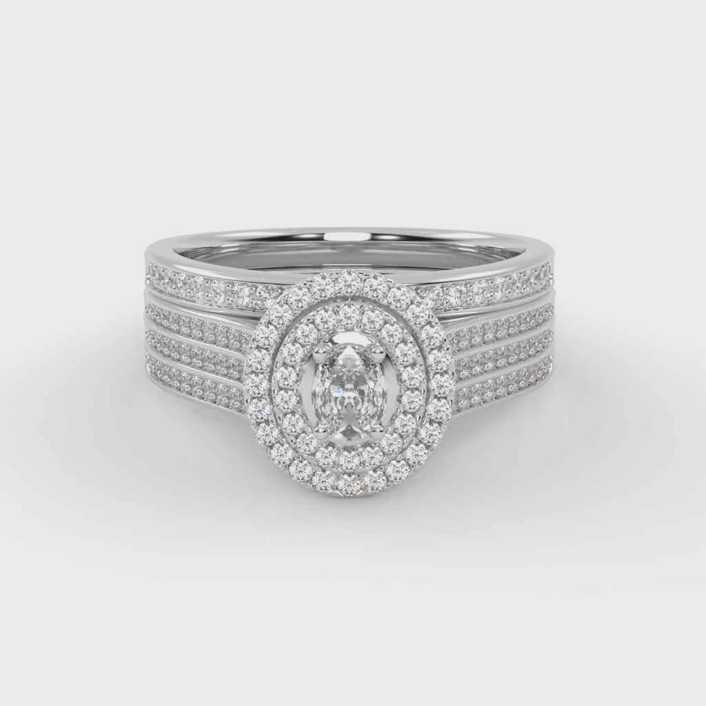 IGI Certified Oval Shape 3 Row Double Halo Bridal Set Ring