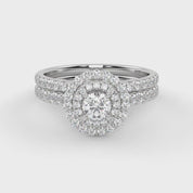 IGI Certified Round Cut 1.00 Carat Lab Grown Diamond Double Halo Solitaire Bridal Set Ring