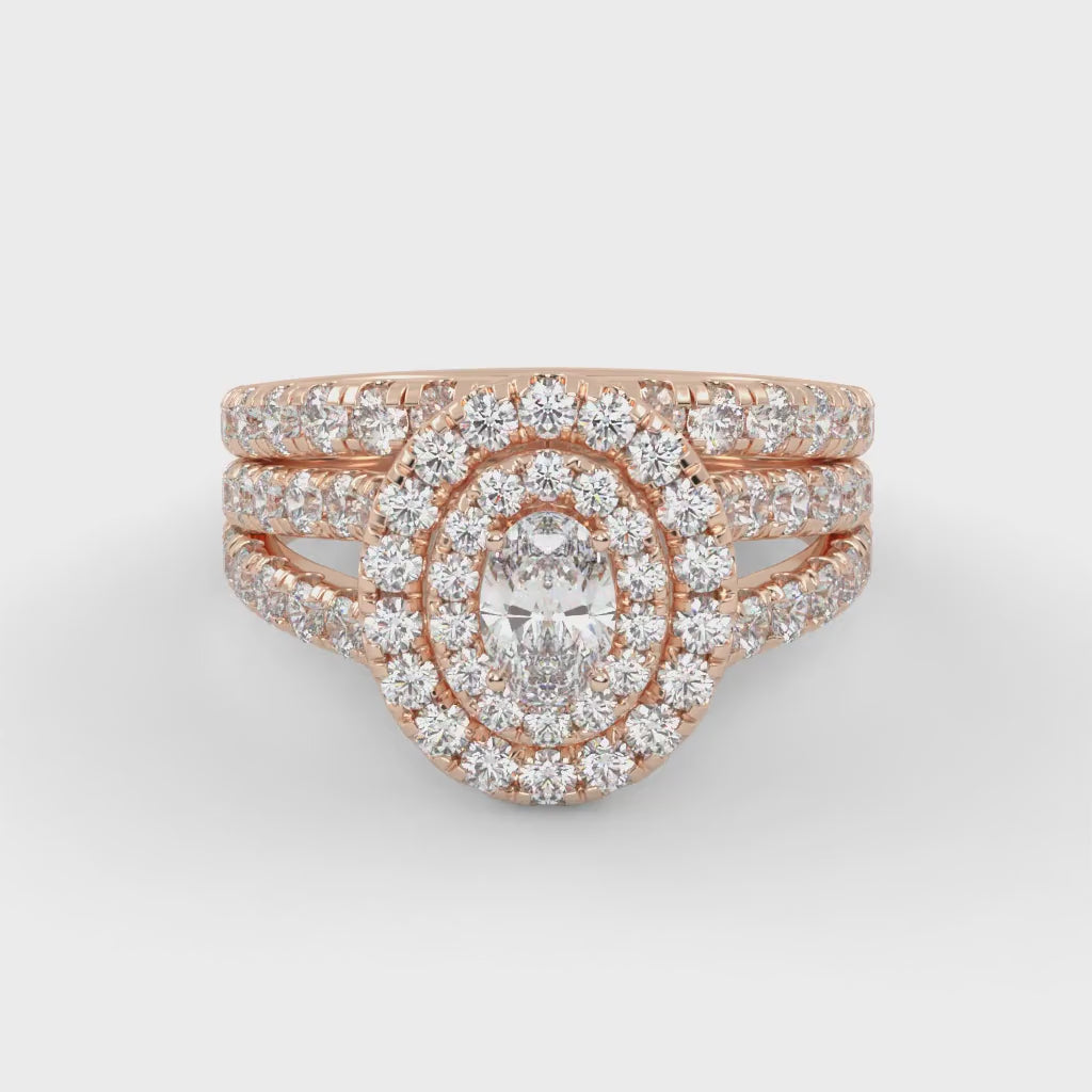 IGI Certified Split Shank Double Halo Bridal Set Ring for Women
