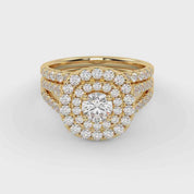 IGI Certified Round Shape Split Shank Double Halo Bridal Set Ring