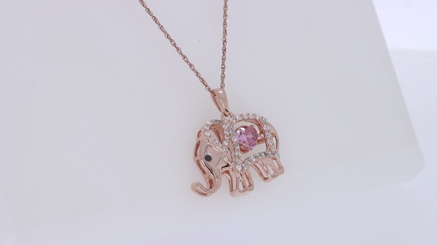 Load and play video in Gallery viewer, Heart &amp;amp; Round Simulated Birthstone And Round Cut Cubic Zirconia Elephant Floater Pendant Necklace In 925 Sterling Silver

