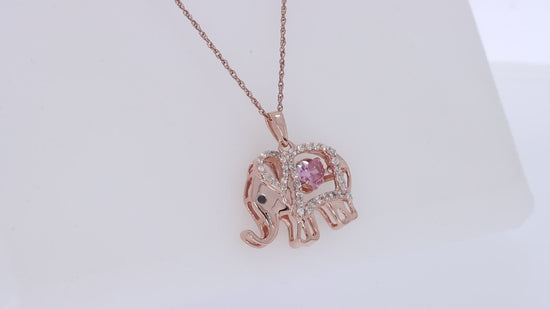 Load and play video in Gallery viewer, Elephant Floater Pendant Heart &amp;amp; Round Simulated Birthstone And Round Cut Cubic Zirconia Elephant Floater Pendant Necklace In 925 Sterling Silver
