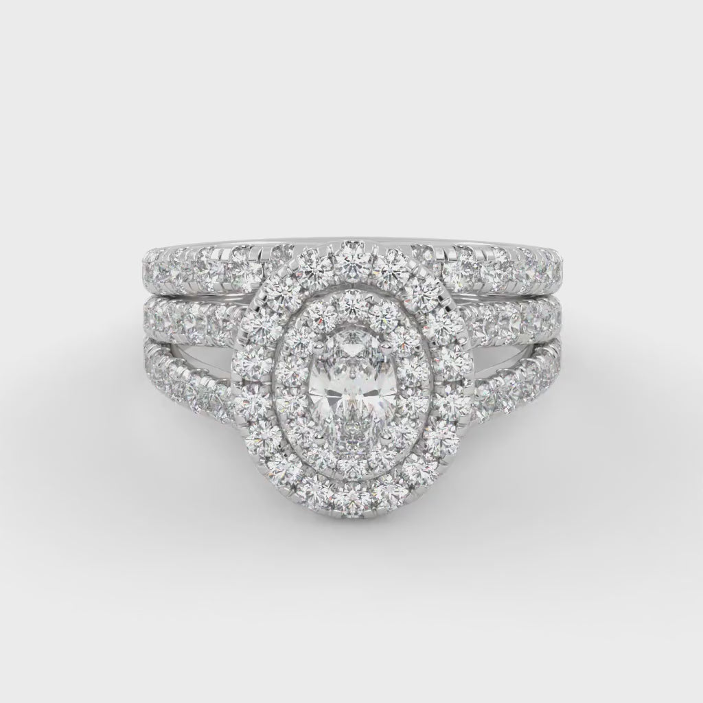 IGI Certified Split Shank Double Halo Bridal Set Ring for Women