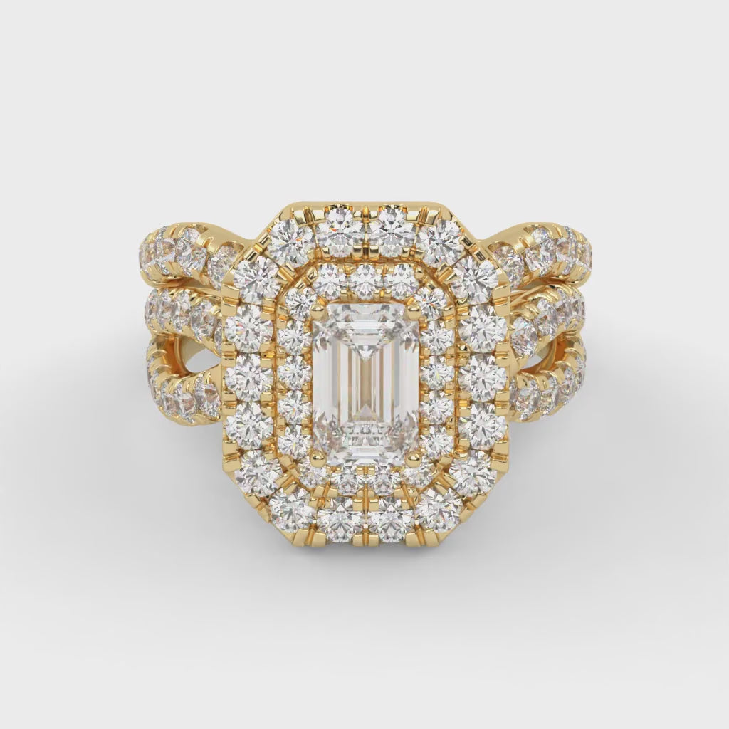 IGI Certified Emerald Cut Lab Diamond Bridal Set Ring