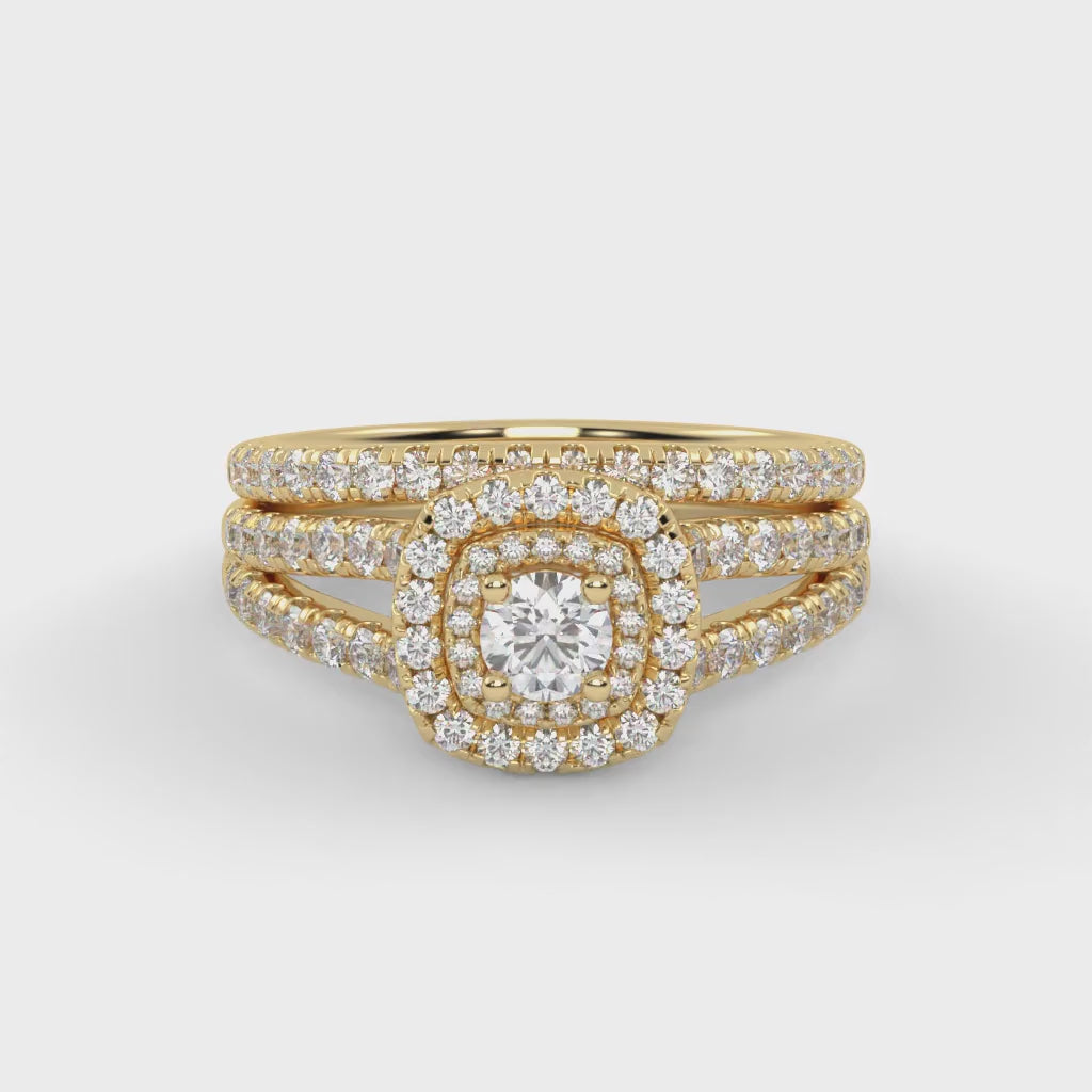 IGI Certified Shank Double Halo Bridal Set Ring