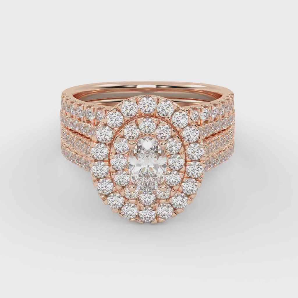 IGI Certified Oval Shape Double Halo Bridal Set Ring