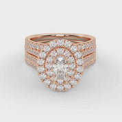 IGI Certified Oval Shape Double Halo Bridal Set Ring