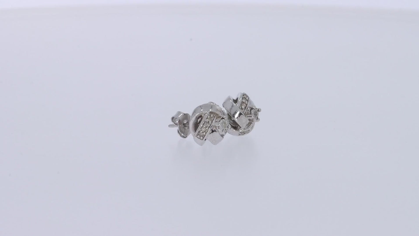 1/8 Carat Round Cut White Natural Diamond Love Knot Stud Earrings In 925 Sterling Silver