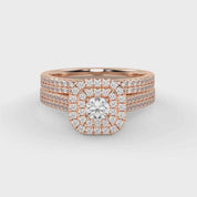 IGI Certified Round Cut Eternity Double Row Halo Bridal Set Ring