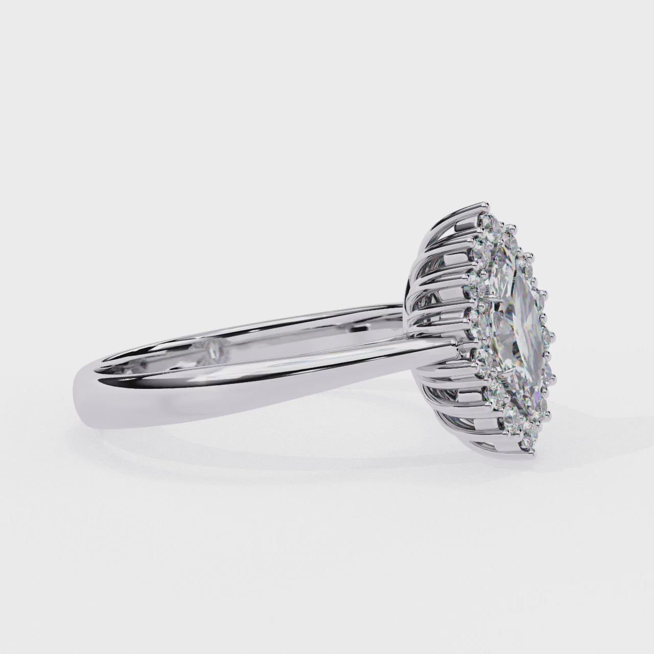 Halo Cluster Marquise Cut Lab Grown Diamond Promise Rings