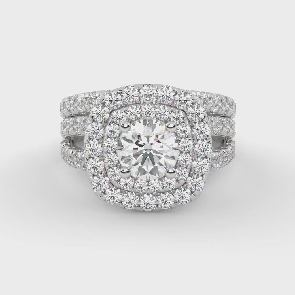 IGI Certified Shank Double Halo Bridal Set Ring