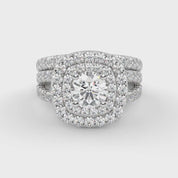 IGI Certified Shank Double Halo Bridal Set Ring
