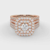 IGI Certified Lab Diamond 3 Row Double Halo Bridal Set Ring