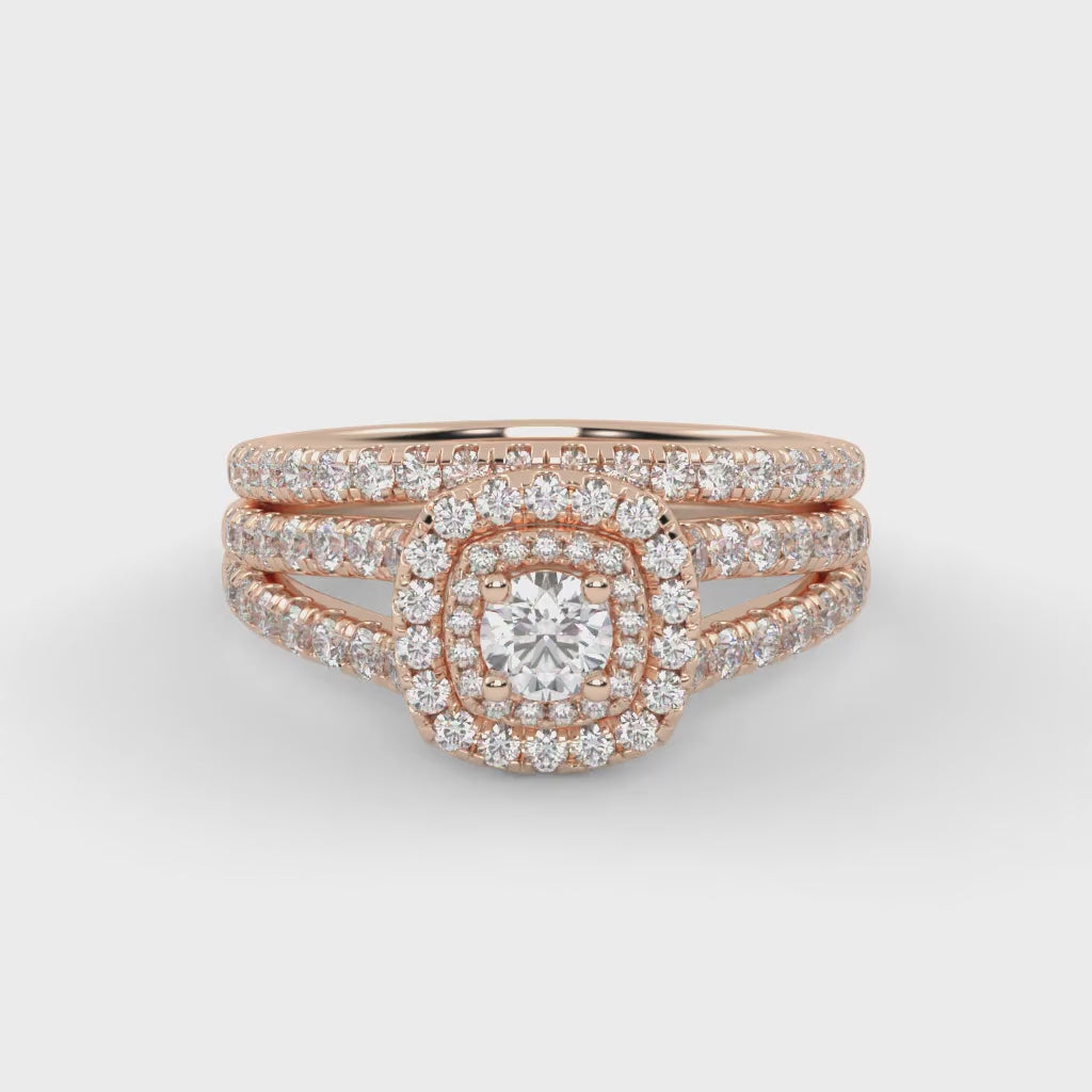 IGI Certified Shank Double Halo Bridal Set Ring