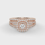 IGI Certified Shank Double Halo Bridal Set Ring